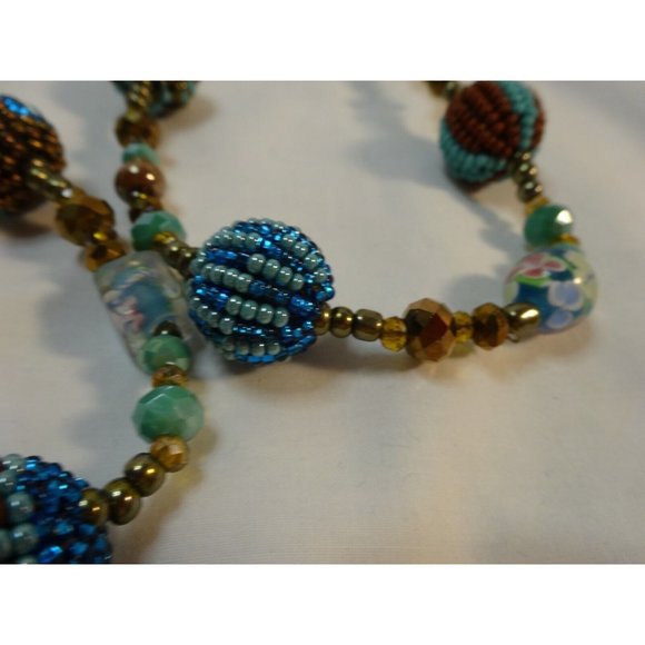 Seed Bead Ball & Murano Wedding Cake Jade Glass Stunning NECKLACE 40" long - Picture 4 of 11